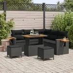 vidaXL 8-teiliges Garten Sofa Set mit Kissen Schwarz Poly Rattan Akazie