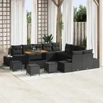vidaXL 14-tlg. Garten-Sofagarnitur mit Kissen Schwarz Poly Rattan