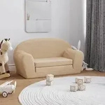 vidaXL Kinder-Schlafsofa 2-Sitzer Creme Weicher Pl&uuml;sch