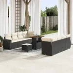 vidaXL 11-tlg. Garten-Sofagarnitur mit Kissen Schwarz Poly Rattan