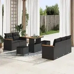 vidaXL 8-teiliges Garten Sofa Set mit Kissen Schwarz Poly Rattan Akazie