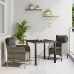 vidaXL 3-teiliges Garten-Esszimmer-Set mit Kissen Grau Poly Rattan