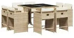 vidaXL 9-tlg. Garten-Essgruppe mit Kissen Beige Poly Rattan