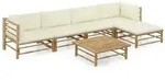 vidaXL 6-tlg. Garten-Lounge-Set mit Cremewei&szlig;en Kissen Bambus