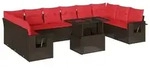 vidaXL 11-teiliges Gartensofa-Set mit Kissen, braun, Polyrattan