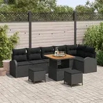 vidaXL 9-teiliges Garten Sofa Set mit Kissen Schwarz Poly Rattan Akazie