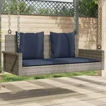 vidaXL Schaukelbank mit Kissen Grau 119x56x48 cm Poly Rattan
