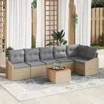 vidaXL 7-tlg. Garten-Sofagarnitur mit Kissen Beige Poly Rattan