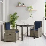 vidaXL 3-teiliges Garten-Ess-Set Grau Poly-Rattan