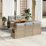 vidaXL 6-tlg. Garten-Sofagarnitur mit Kissen Beige Poly Rattan
