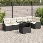 vidaXL 7-tlg. Garten-Sofagarnitur mit Kissen Schwarz Poly Rattan