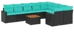 vidaXL 10-tlg. Garten-Sofagarnitur mit Kissen Schwarz Poly Rattan