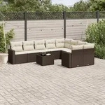 vidaXL 10-tlg. Garten-Sofagarnitur mit Kissen Braun Poly Rattan