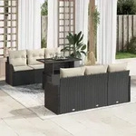 vidaXL 7-teiliges Garten Sofa Set mit Kissen Schwarz Poly Rattan