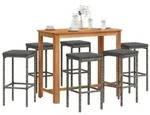 vidaXL 7-tlg. Gartenbar-Set Grau Massivholz Akazie und Poly Rattan