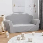 vidaXL Kindersofa 2-Sitzer Hellgrau Weich Pl&uuml;sch