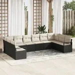 vidaXL 10-teiliges Garten Sofa Set mit Kissen Schwarz Poly Rattan