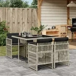 vidaXL 5-tlg. Garten-Essgruppe mit Kissen Hellgrau Poly Rattan