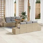 vidaXL 7-tlg. Garten-Sofagarnitur mit Kissen Beige Poly Rattan