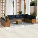 vidaXL 11-teiliges Gartensofa-Set mit Kissen, grau, Polyrattan