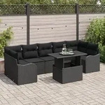 vidaXL 8-teiliges Gartensofa Set mit Kissen Schwarzes Poly-Rattan
