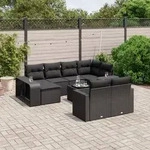 vidaXL 11-tlg. Garten-Sofagarnitur mit Kissen Schwarz Poly Rattan