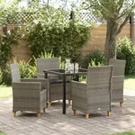 vidaXL 5-teiliges Garten-Essset mit Kissen Grau Poly Rattan
