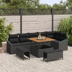 vidaXL 9-teiliges Garten Sofa Set mit Kissen Schwarz Poly Rattan Akazie