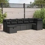 vidaXL 7-tlg. Garten-Sofagarnitur mit Kissen Schwarz Poly Rattan