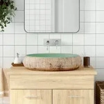vidaXL Aufsatzwaschbecken Gr&uuml;n und Braun Oval 59x40x15 cm Keramik