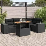 vidaXL 6-tlg. Garten-Sofagarnitur mit Kissen Schwarz Poly Rattan