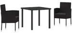 vidaXL Garten Essgruppe mit Kissen 3 pcs Schwarz Poly-Rattan