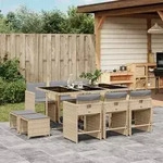 vidaXL 11-tlg. Garten-Essgruppe mit Kissen Beigemischung Poly Rattan