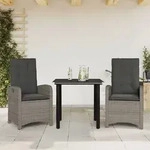 vidaXL 3-tlg. Garten-Essgruppe mit Kissen Grau Poly Rattan