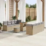 vidaXL 11-teilige Garten-Sofa-Gruppe mit Kissen Beige Poly-Rattan Akazie