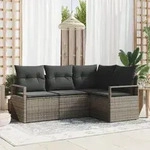 vidaXL 4-teiliges Garten Sofa Set mit Kissen Grau Poly Rattan