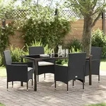 vidaXL 5-teiliges Garten-Essgruppe mit Kissen Schwarz Poly Rattan