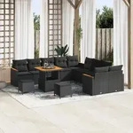 vidaXL 13-teiliges Garten Sofaset mit Kissen Schwarz Poly Rattan Akazie