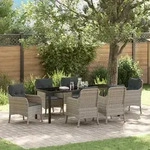 vidaXL 7-teiliges Garten-Ess-Set mit Kissen Hellgrau Poly-Rattan