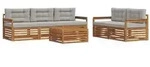vidaXL Outdoor-Sofagarnitur mit Kissen 6 pcs Nat&uuml;rlich und Hellgrau