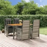 vidaXL 5-tlg. Garten-Essgruppe mit Kissen Grau Poly Rattan