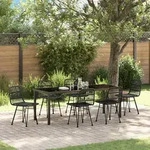 vidaXL 7-teiliges Garten-Ess-Set Schwarz Poly Rattan