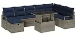 vidaXL Garten-Sofa-Set mit Kissen mit Speicher 9 pcs Grau Poly Rattan