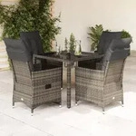 vidaXL 5-tlg. Garten-Essgruppe mit Kissen Grau Poly Rattan