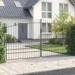 vidaXL Gartentor mit Spear Top Doppelschwing Grau 200x400 cm Stahl