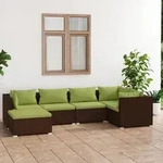 vidaXL 6-tlg. Garten-Lounge-Set mit Auflagen Poly Rattan Braun