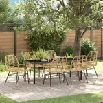 vidaXL 7-teiliges Gartenessset Braun Poly-Rattan