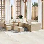 vidaXL 13-tlg. Garten-Sofagarnitur mit Kissen Beige Poly Rattan Akazie