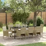 vidaXL 9-teiliges Garten-Essset Beige Poly-Rattan