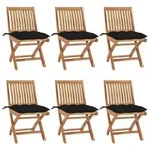 vidaXL Klappbare Gartenst&uuml;hle mit Kissen 6 Stk. Massivholz Teak